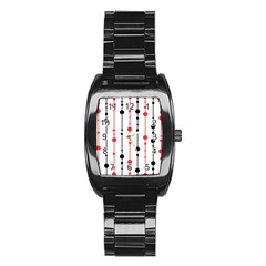 Red, Black And White Pattern Stainless Steel Barrel Watch by Valentinaart