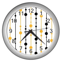 Yellow, Black And White Pattern Wall Clocks (silver) 