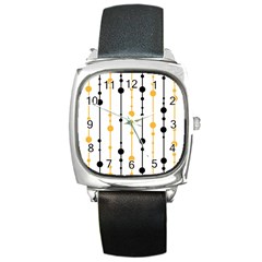 Yellow, Black And White Pattern Square Metal Watch