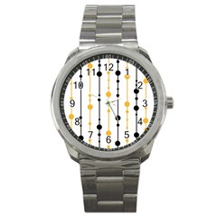 Yellow, Black And White Pattern Sport Metal Watch