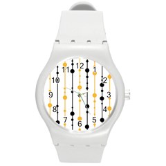 Yellow, Black And White Pattern Round Plastic Sport Watch (m)