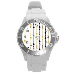 Yellow, Black And White Pattern Round Plastic Sport Watch (l) by Valentinaart