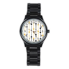 Yellow, Black And White Pattern Stainless Steel Round Watch