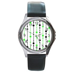 Green Pattern Round Metal Watch