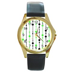 Green Pattern Round Gold Metal Watch by Valentinaart