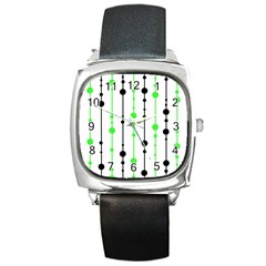 Green Pattern Square Metal Watch