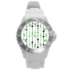 Green Pattern Round Plastic Sport Watch (l) by Valentinaart