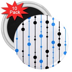 Blue, White And Black Pattern 3  Magnets (10 Pack) 