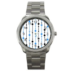 Blue, White And Black Pattern Sport Metal Watch