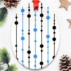 Blue, White And Black Pattern Oval Ornament (two Sides)