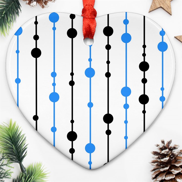 Blue, white and black pattern Heart Ornament (2 Sides)