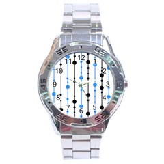 Blue, White And Black Pattern Stainless Steel Analogue Watch