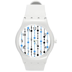 Blue, White And Black Pattern Round Plastic Sport Watch (m) by Valentinaart