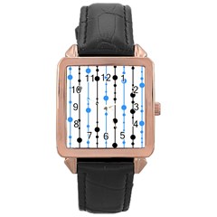 Blue, White And Black Pattern Rose Gold Leather Watch 