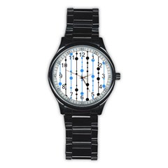 Blue, White And Black Pattern Stainless Steel Round Watch