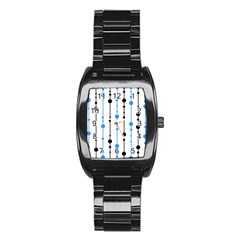 Blue, White And Black Pattern Stainless Steel Barrel Watch