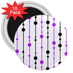 Purple, White And Black Pattern 3  Magnets (10 Pack) 