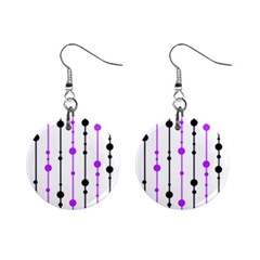 Purple, White And Black Pattern Mini Button Earrings