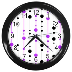 Purple, White And Black Pattern Wall Clocks (black)