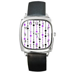 Purple, White And Black Pattern Square Metal Watch