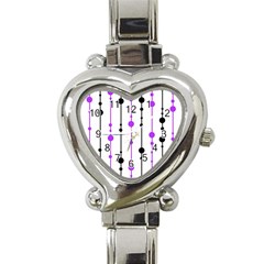 Purple, White And Black Pattern Heart Italian Charm Watch by Valentinaart