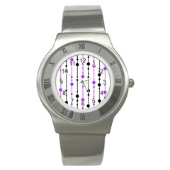 Purple, White And Black Pattern Stainless Steel Watch