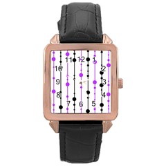 Purple, White And Black Pattern Rose Gold Leather Watch 