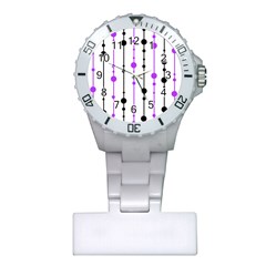 Purple, White And Black Pattern Plastic Nurses Watch by Valentinaart