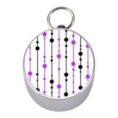 Purple, White And Black Pattern Mini Silver Compasses