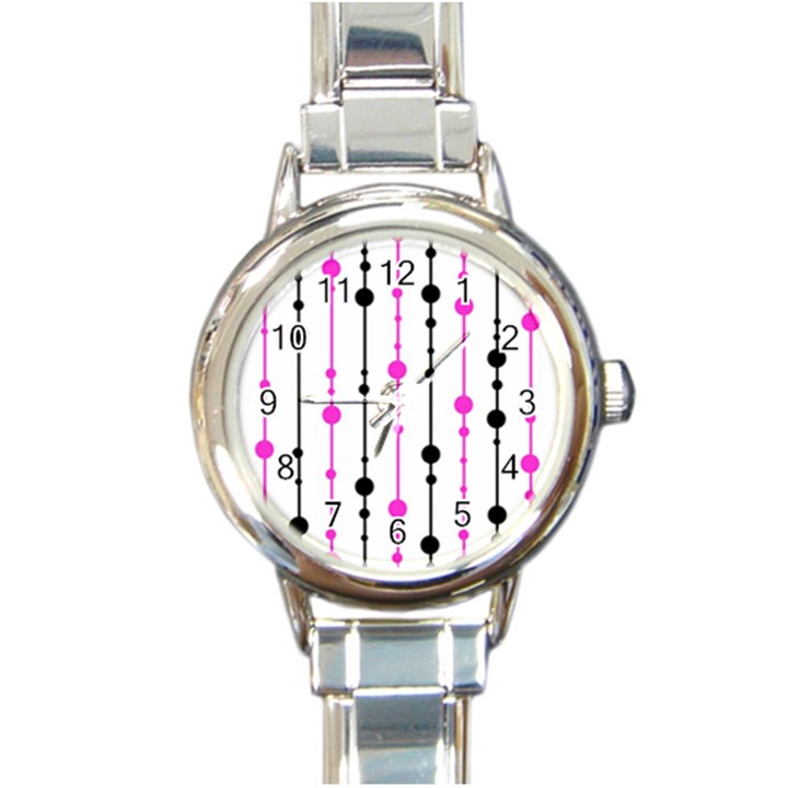 Magenta, black and white pattern Round Italian Charm Watch