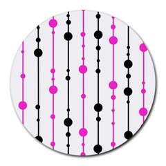 Magenta, Black And White Pattern Round Mousepads by Valentinaart