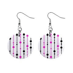 Magenta, black and white pattern Mini Button Earrings