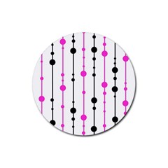 Magenta, Black And White Pattern Rubber Round Coaster (4 Pack)  by Valentinaart