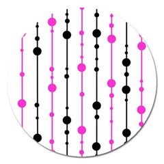 Magenta, black and white pattern Magnet 5  (Round)