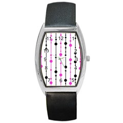 Magenta, black and white pattern Barrel Style Metal Watch