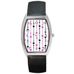 Magenta, black and white pattern Barrel Style Metal Watch Front