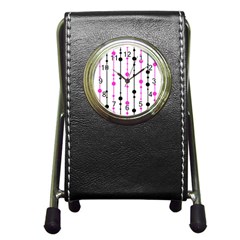 Magenta, Black And White Pattern Pen Holder Desk Clocks by Valentinaart