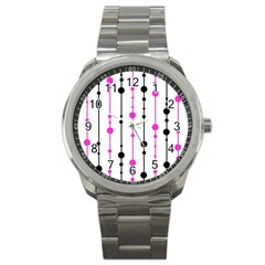 Magenta, black and white pattern Sport Metal Watch