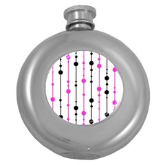 Magenta, Black And White Pattern Round Hip Flask (5 Oz) by Valentinaart