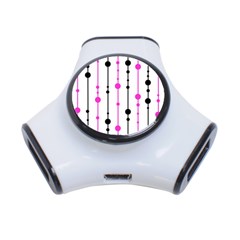 Magenta, black and white pattern 3-Port USB Hub