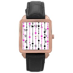 Magenta, black and white pattern Rose Gold Leather Watch 