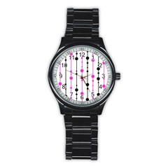 Magenta, black and white pattern Stainless Steel Round Watch