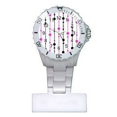 Magenta, black and white pattern Plastic Nurses Watch