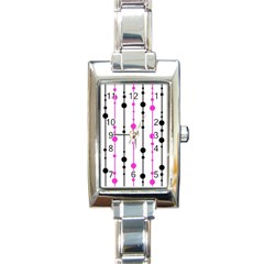 Magenta, Black And White Pattern Rectangle Italian Charm Watch by Valentinaart