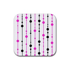 Magenta, Black And White Pattern Rubber Coaster (square)  by Valentinaart