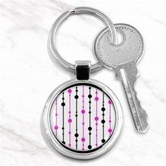 Magenta, Black And White Pattern Key Chains (round)  by Valentinaart