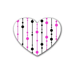 Magenta, Black And White Pattern Rubber Coaster (heart) 