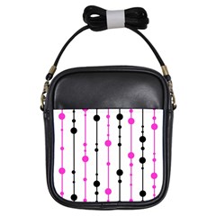 Magenta, Black And White Pattern Girls Sling Bags by Valentinaart