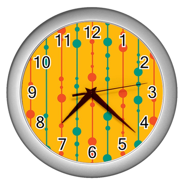 Yellow, green and red pattern Wall Clocks (Silver) 