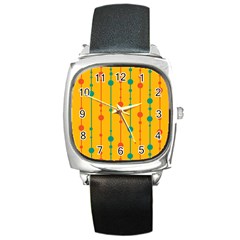 Yellow, Green And Red Pattern Square Metal Watch by Valentinaart